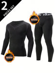 2pcs/Set Men's Thermal Compression Underwear, Skiing Warm Outfit, Compression Base Layer Top And Bottoms, Men's Fitness Workout Pants   Shirt