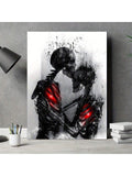 1pc Framed Black Cool Skeleton Poster Halloween Party Style Hugging Couple Skull Canvas Wall Art Skull Love Poster Modern Canvas Painting Wall Pictures For Living Room Posters And Prints Home Decor - MapleCo