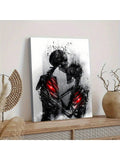 1pc Framed Black Cool Skeleton Poster Halloween Party Style Hugging Couple Skull Canvas Wall Art Skull Love Poster Modern Canvas Painting Wall Pictures For Living Room Posters And Prints Home Decor - MapleCo