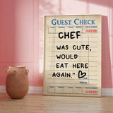 1pc Guest Check Wall Art, Chef Was Cute Would Eat Here Again, This Must Be The Place,  Guest Check, Red Chef Art Print, Poster Guest Check, Canvas Wall Decor For Living Room, Bed Room