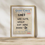 1pc Guest Check Wall Art, Chef Was Cute Would Eat Here Again, This Must Be The Place,  Guest Check, Red Chef Art Print, Poster Guest Check, Canvas Wall Decor For Living Room, Bed Room