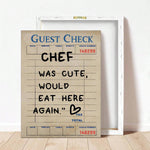 1pc Guest Check Wall Art, Chef Was Cute Would Eat Here Again, This Must Be The Place,  Guest Check, Red Chef Art Print, Poster Guest Check, Canvas Wall Decor For Living Room, Bed Room