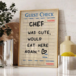 1pc Guest Check Wall Art, Chef Was Cute Would Eat Here Again, This Must Be The Place,  Guest Check, Red Chef Art Print, Poster Guest Check, Canvas Wall Decor For Living Room, Bed Room