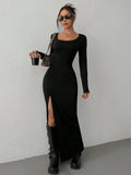 SHEIN EZwear Black Knit Dress For Women