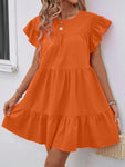 SHEIN Holidaya Women Summer Solid Color Round Neck Loose Babydoll Dress With Ruffle Trim