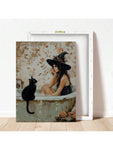 1pc Pondering  In Bathtub Poster, Light Academia Art, Gothic Halloween Print, Pretty Whimsigoth Wall Art, Black Cat Lover Gift, Canvas Posters, Canvas Wall Decor For Home, Living Room, Bed Room, Kitchen ,Bathroom