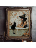 1pc Pondering  In Bathtub Poster, Light Academia Art, Gothic Halloween Print, Pretty Whimsigoth Wall Art, Black Cat Lover Gift, Canvas Posters, Canvas Wall Decor For Home, Living Room, Bed Room, Kitchen ,Bathroom