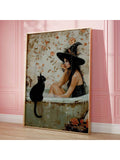 1pc Pondering  In Bathtub Poster, Light Academia Art, Gothic Halloween Print, Pretty Whimsigoth Wall Art, Black Cat Lover Gift, Canvas Posters, Canvas Wall Decor For Home, Living Room, Bed Room, Kitchen ,Bathroom