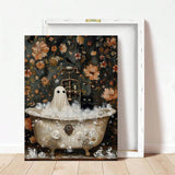 1pc Ghost And Cat In Bathtub, Spooky Bubblebath Halloween Art, Black Cat Canvas Posters, Whimsigoth Bathroom Decor, Canvas Posters, Canvas Wall Decor For Home, Living Room, Bed Room