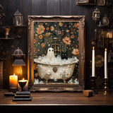 1pc Ghost And Cat In Bathtub, Spooky Bubblebath Halloween Art, Black Cat Canvas Posters, Whimsigoth Bathroom Decor, Canvas Posters, Canvas Wall Decor For Home, Living Room, Bed Room