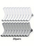 10/20/30 Pairs Breathable And Comfy Men's Crew Socks For Outdoor And Casual Wear, All-Season Unisex Socks