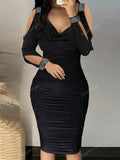 Women Elegant V-Neck Cold Shoulder Dress