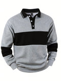 Manfinity Homme Men's Button-Up Long Sleeve Striped Pullover Sweatshirt