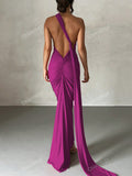 Draped Detail Backless One Shoulder Slit Thigh Dress