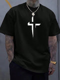 Men's Round Neck Short Sleeve Minimalist Cross Print T-Shirt, Casual Daily Wear