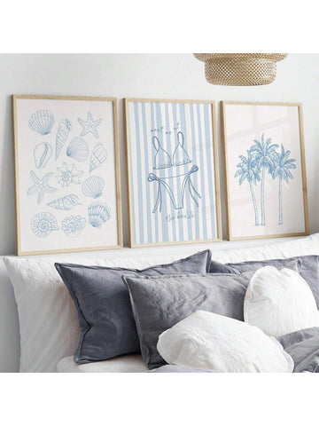 Coastal Wall Set 3 Pieces/Set, Trendy Coastal Aesthetics, Beach Printing, Coastal Wall Art, Shell Printing, Meet Me At The Beach, PRINTABLE Wall Art, Wall Decoration Posters, Wall Canvas Decoration, Hallway Bedroom And Living Room