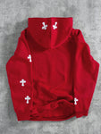 Manfinity EMRG Men's Contrast Color Cross Print Red Hooded Long Sleeve Casual Sweatshirt