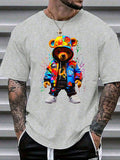 Men's Summer Cartoon Bear Printed Round Neck Short Sleeve Casual T-Shirt