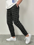 Manfinity Homme Men Loose Grid Print Drawstring Waist Pants