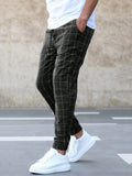 Manfinity Homme Men Loose Grid Print Drawstring Waist Pants