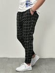 Manfinity Homme Men Loose Grid Print Drawstring Waist Pants