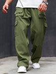 Manfinity Roughcore Men's Plus Size Streetwear Loose Fit Cargo Pants With Drawstring Waistband Baggy Long Olive Green Going Out