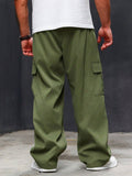 Manfinity Roughcore Men's Plus Size Streetwear Loose Fit Cargo Pants With Drawstring Waistband Baggy Long Olive Green Going Out