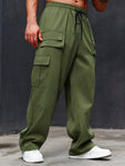 Manfinity Roughcore Men's Plus Size Streetwear Loose Fit Cargo Pants With Drawstring Waistband Baggy Long Olive Green Going Out