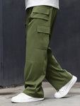 Manfinity Roughcore Men's Plus Size Streetwear Loose Fit Cargo Pants With Drawstring Waistband Baggy Long Olive Green Going Out