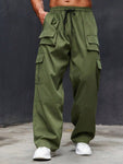 Manfinity Roughcore Men's Plus Size Streetwear Loose Fit Cargo Pants With Drawstring Waistband Baggy Long Olive Green Going Out