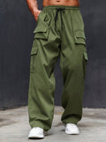 Manfinity Roughcore Men's Plus Size Streetwear Loose Fit Cargo Pants With Drawstring Waistband Baggy Long Olive Green Going Out