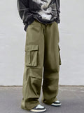 Manfinity EMRG Men Flap Pocket Side Drawstring Waist Oversize Cargo Pants Baggy Long Plain Black Going Out