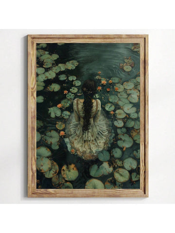 Ophelia Dark Academia Print - The Lake, Goth Moody Victorian Wall Art, Dark Decor Aesthetic, Dark Cottagecore, Gothic Prints Into Lake, Set Of 1, Canvas Posters, Canvas Wall Decor For Home, Living Room, Bed Room, Kitchen ,Bathroom