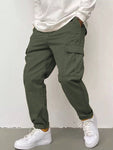 Manfinity Hypemode Loose Fit Men's Cargo Pants With Flap Pocket Side Pockets Long Plain Khaki Going Out