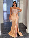 CHOSMO CHOSMO Back Zip Up Backless Halter Sequin Spliced Maxi Skirt High Waist And Side Slit Ribbon Slim Fit Elegant Evening Dress Women's Prom Dress, Formal Gown, For Wedding Guest, Graduation, Dinner