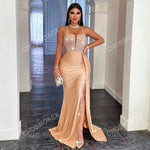 CHOSMO CHOSMO Back Zip Up Backless Halter Sequin Spliced Maxi Skirt High Waist And Side Slit Ribbon Slim Fit Elegant Evening Dress Women's Prom Dress, Formal Gown, For Wedding Guest, Graduation, Dinner