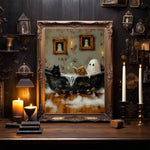 Ghost Reading Book In Bathtub Poster, Ghost And Black Cat Bubblebath Print, Spooky Halloween Wall Art, Whimsigoth Print , Set Of 1 , Canvas Posters, Canvas Wall Decor For Home, Living Room, Bed Room, Kitchen ,Bathroom - MapleCo