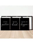 3pcs/Set Canvas Wall Art, Positive Quotes, Black Posters, Positive Motivational Prints Items, Stay Positive Prints, Inspirational Wall Art Prints, Home Office Wall Decor Art, Posters, Wall Art, Room Decoration Stuff