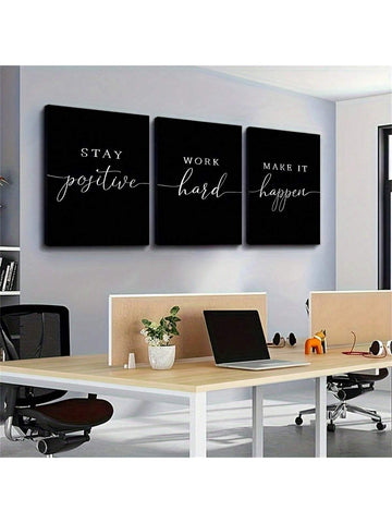 3pcs/Set Canvas Wall Art, Positive Quotes, Black Posters, Positive Motivational Prints Items, Stay Positive Prints, Inspirational Wall Art Prints, Home Office Wall Decor Art, Posters, Wall Art, Room Decoration Stuff