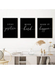 3pcs/Set Canvas Wall Art, Positive Quotes, Black Posters, Positive Motivational Prints Items, Stay Positive Prints, Inspirational Wall Art Prints, Home Office Wall Decor Art, Posters, Wall Art, Room Decoration Stuff