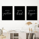 3pcs/Set Canvas Wall Art, Positive Quotes, Black Posters, Positive Motivational Prints Items, Stay Positive Prints, Inspirational Wall Art Prints, Home Office Wall Decor Art, Posters, Wall Art, Room Decoration Stuff