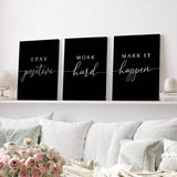 3pcs/Set Canvas Wall Art, Positive Quotes, Black Posters, Positive Motivational Prints Items, Stay Positive Prints, Inspirational Wall Art Prints, Home Office Wall Decor Art, Posters, Wall Art, Room Decoration Stuff