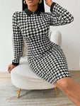 SHEIN Lady Spring And Summer  Office Dress  Dresses  Casual Elegant Work Houndstooth Bodycon Dress Shirt Collar Tweed Women Dresses