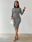 SHEIN Lady Spring And Summer  Office Dress  Dresses  Casual Elegant Work Houndstooth Bodycon Dress Shirt Collar Tweed Women Dresses