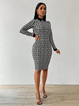 SHEIN Lady Spring And Summer  Office Dress  Dresses  Casual Elegant Work Houndstooth Bodycon Dress Shirt Collar Tweed Women Dresses