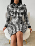 SHEIN Lady Spring And Summer  Office Dress  Dresses  Casual Elegant Work Houndstooth Bodycon Dress Shirt Collar Tweed Women Dresses