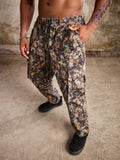 Manfinity Roughcore Plus Size Men's Drawstring Waist Leaf Print Casual Cargo Pants