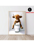 3pcs/Set Scottish Highland Cow Funny Bathroom Printed Canvas Poster, Farm Animal Humor, Fantastical Highland Cow Enthusiast Gifts, Wall Canvas Art, Animal Art,No Frames Include