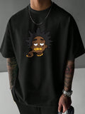 Men's Casual Loose Fit Round Neck Oversized Golden Tooth Print T-Shirt For Summer