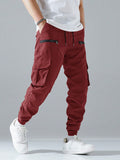 Manfinity Loose Fit Men Cargo Pants With Flap Pockets, Side Drawstring Waist